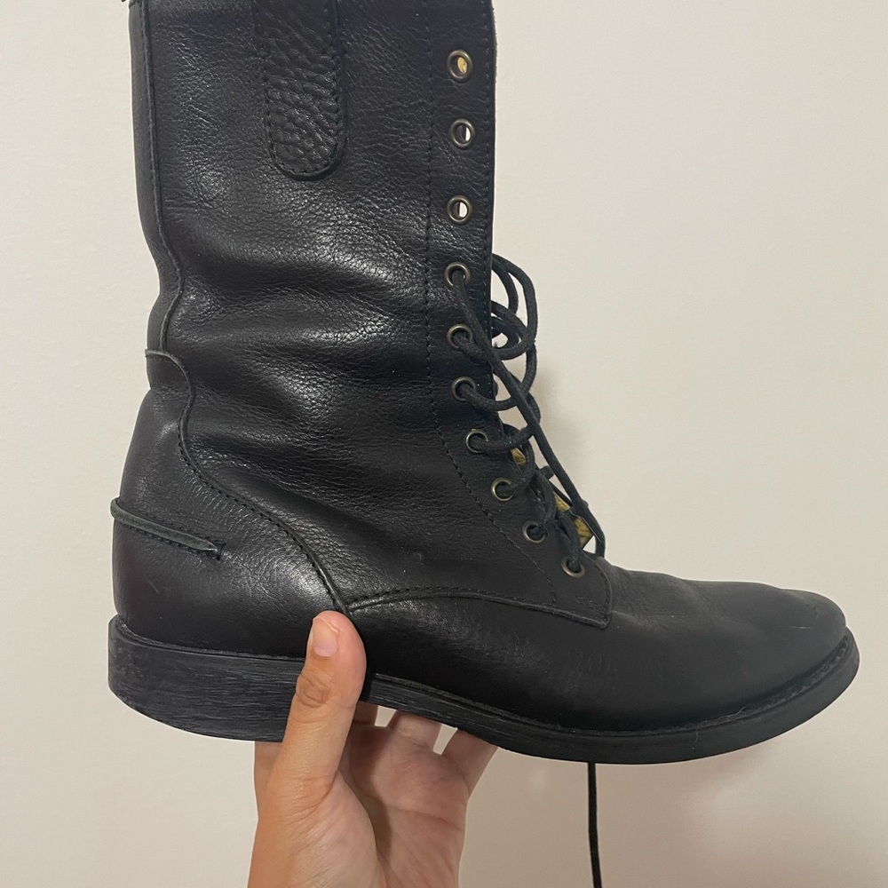 Madewell Black Leather Lace-Up Combat Boots